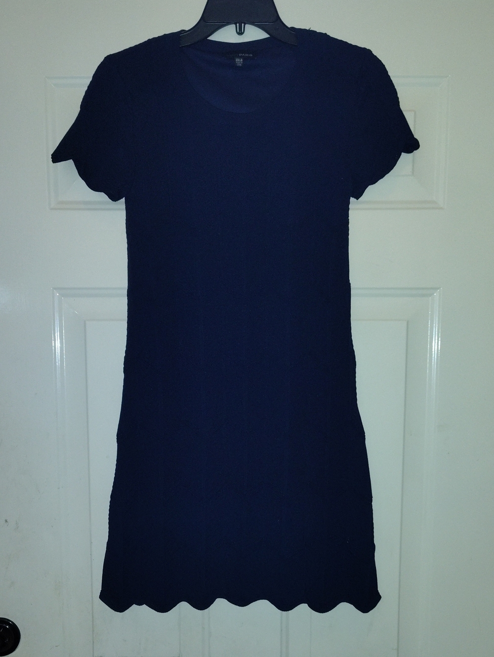 Lucy Paris Navy Blue Scallop-Edge Short Sleeve Dress